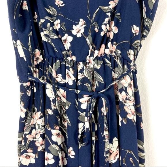 Aqua Blue w/ Pink Floral Faux Wrap Maxi Dress - Medium - Picture 12 of 16